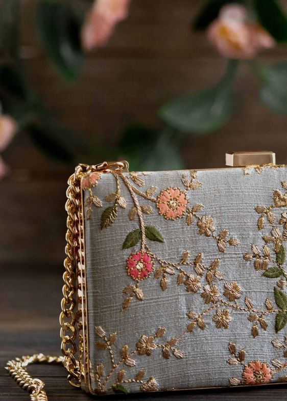Floral Creeper Box Clutch Grey - AM-BC-1220-0005
