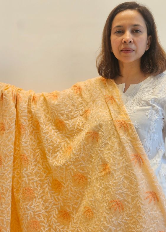 Orange Kota Chikankari Dupatta