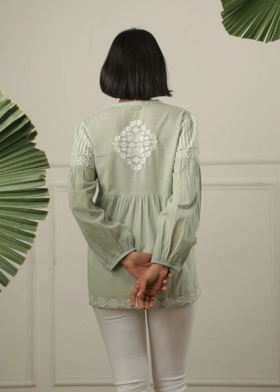 SS 2224 - Green Embroidered Cotton Top