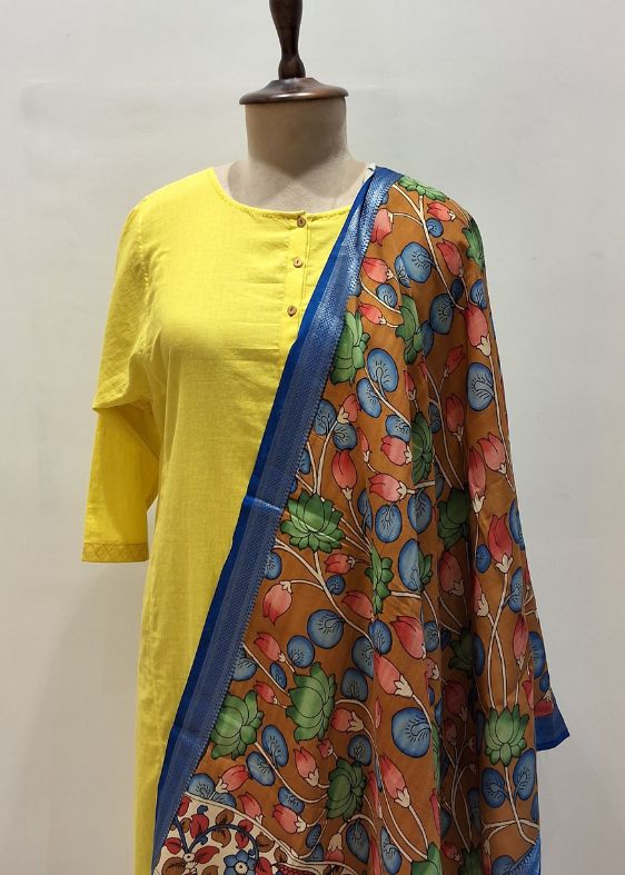 Mustard Floral Kalamkari Dupatta