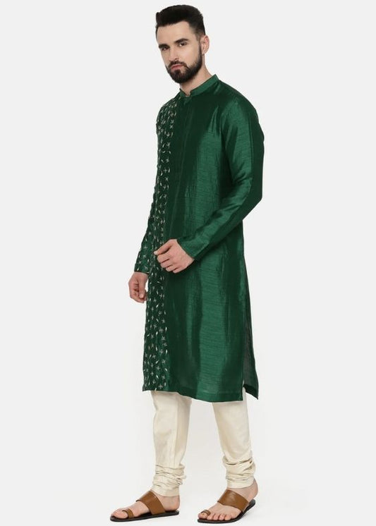 Bottle Green Hand Embroidered Kurta -MMK0536