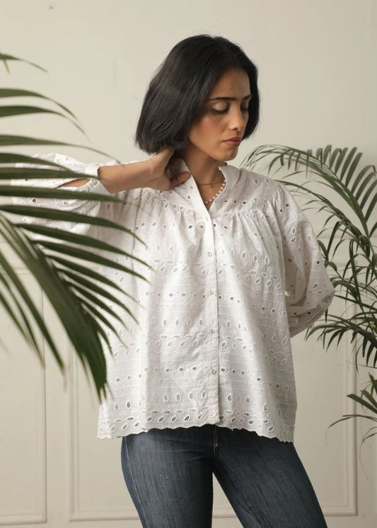 SS 2407 White Embroidered Cotton Top