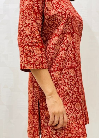 Red kalamkari print cotton tunic