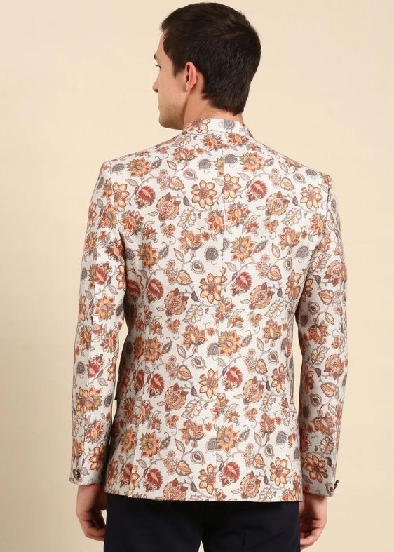 Grey Floral Printed Designer Bandhgala