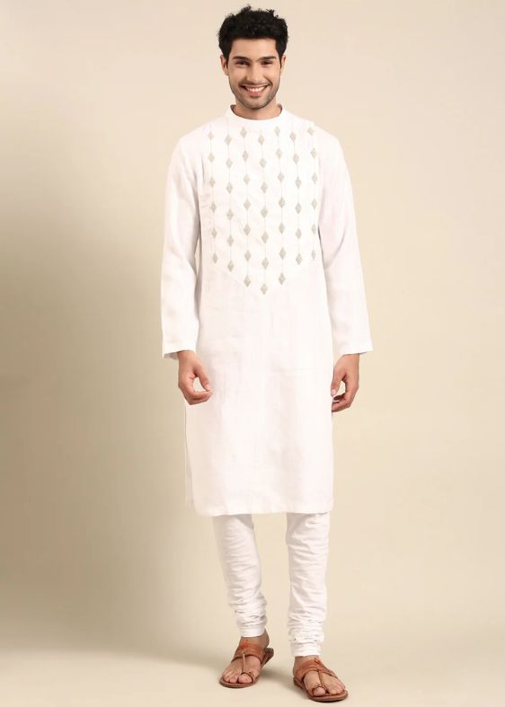 Ivory Linen Embroidery Kurta set
