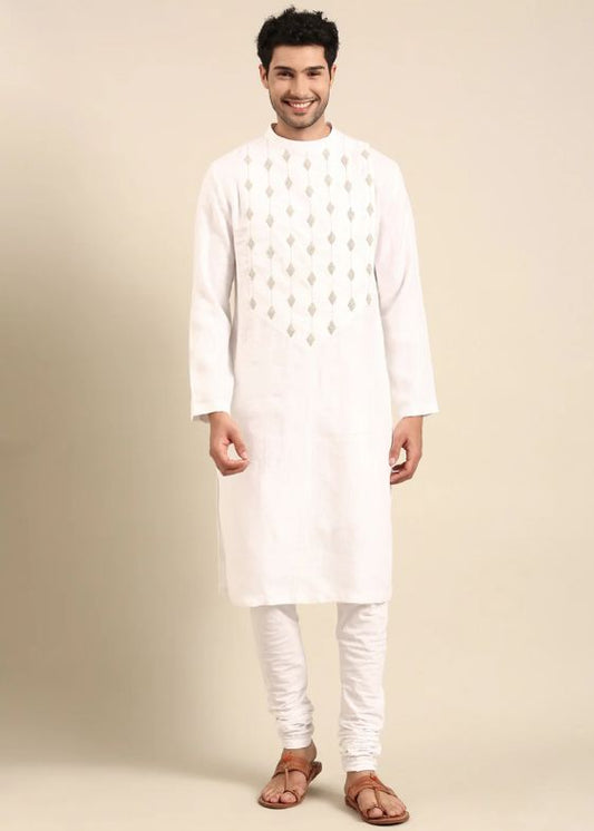 Ivory Linen Embroidery Kurta set