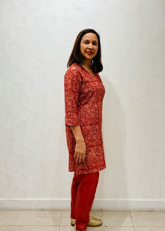 Red kalamkari print cotton tunic