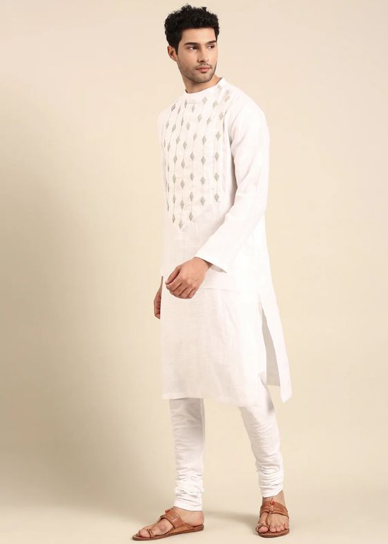 Ivory Linen Embroidery Kurta set