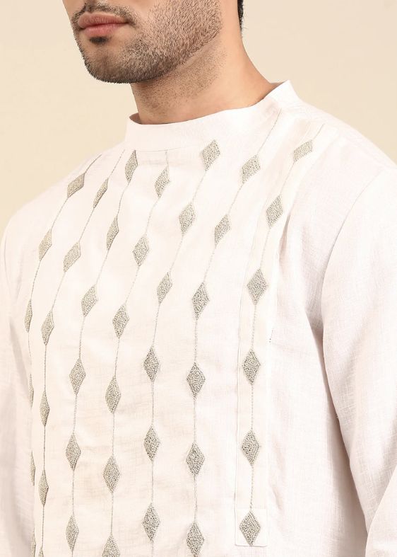 Ivory Linen Embroidery Kurta set