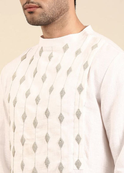 Ivory Linen Embroidery Kurta set