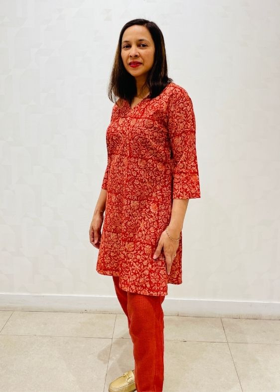 Red kalamkari print cotton tunic