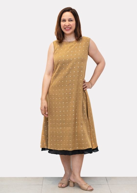Beige Double Layer Sequins Dress