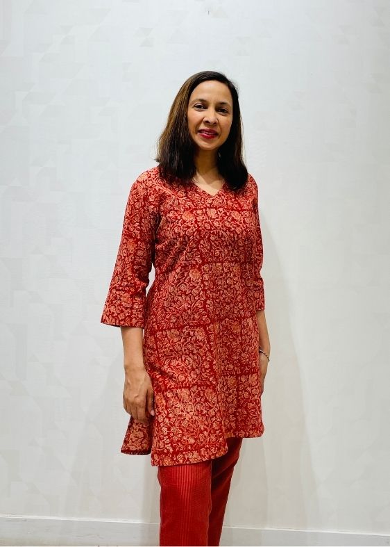 Red kalamkari print cotton tunic