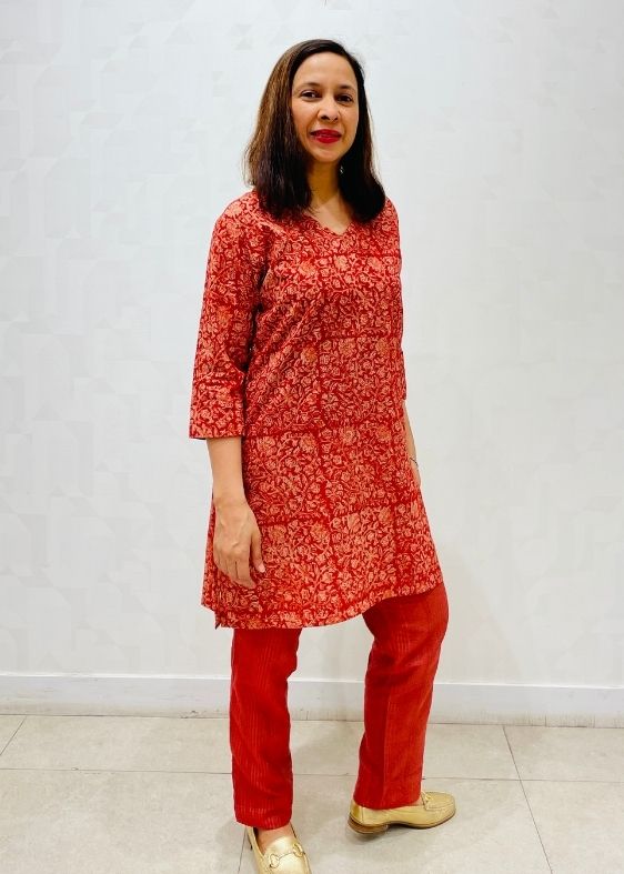 Red kalamkari print cotton tunic