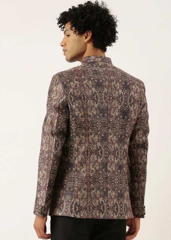 Chanderi Brown Printed Bandhgala