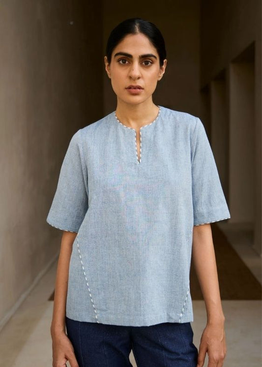 Polina Handwoven Blue Top
