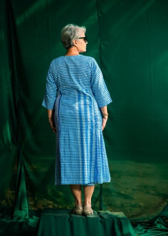 Overlap Pleated Blue Dress