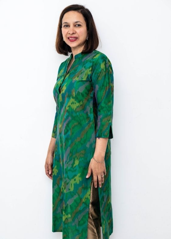 Green Chinese Collar Silk Long Kurta