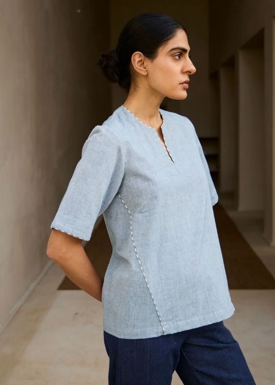 Polina Handwoven Blue Top
