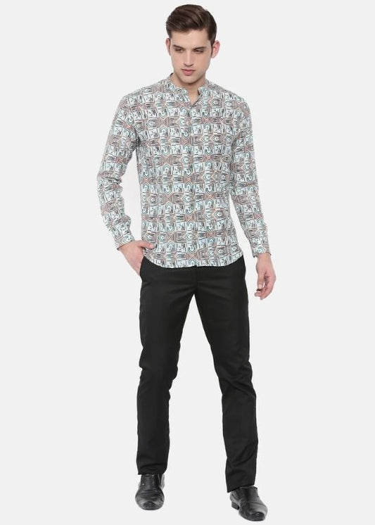 Geometric Printed Linen Shirt- MM0713