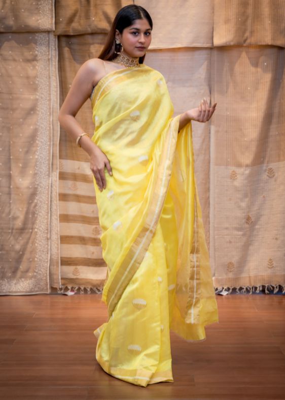 Yellow Silk Chanderi Saree