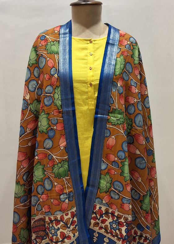 Mustard Floral Kalamkari Dupatta