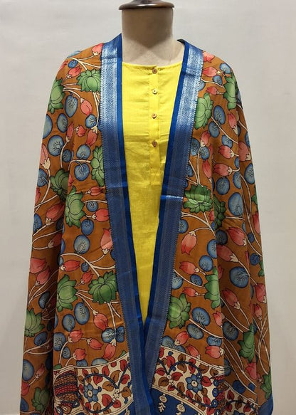 Mustard Floral Kalamkari Dupatta