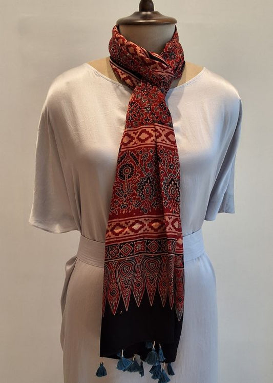 Maroon Ajrakh Print Modal Silk Stole