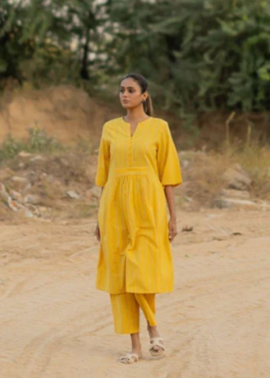 Yellow Sunshine Striped Kurta Set