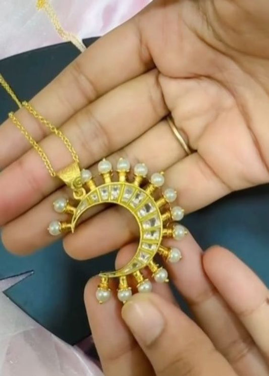 gold plated moon pendant chain