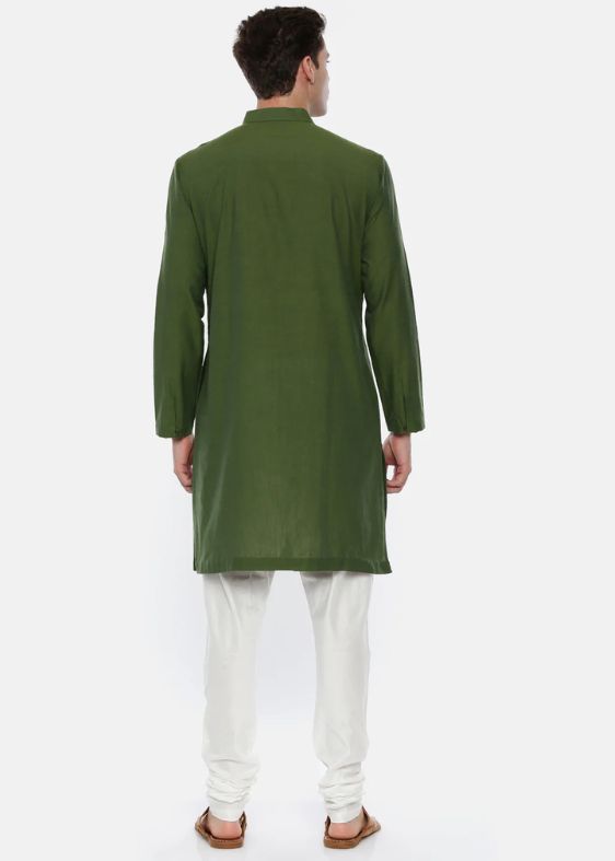Green Cotton Asymetric Kurta - MMK0347