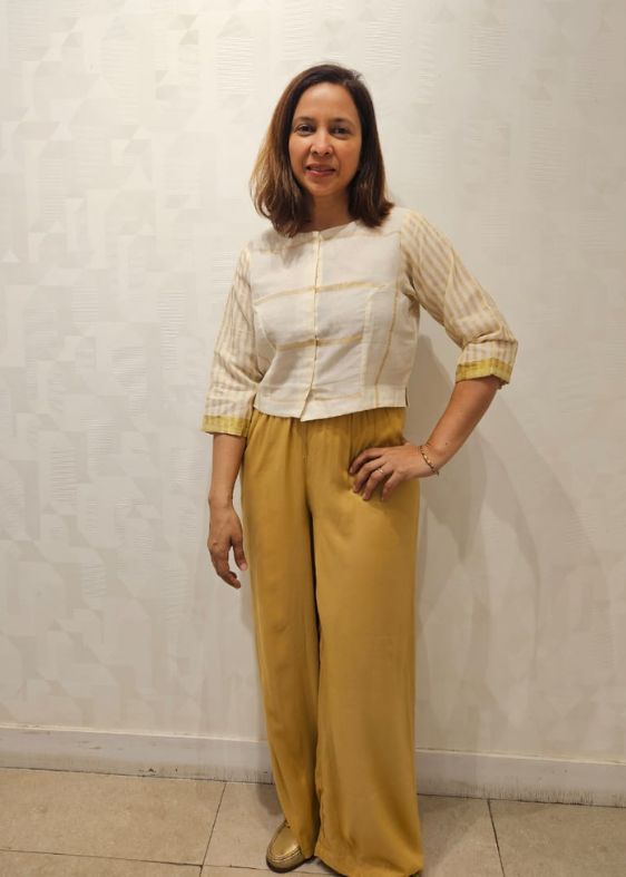 White and Gold Stripes Cotton Blouse