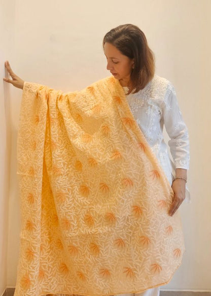 Orange Kota Chikankari Dupatta