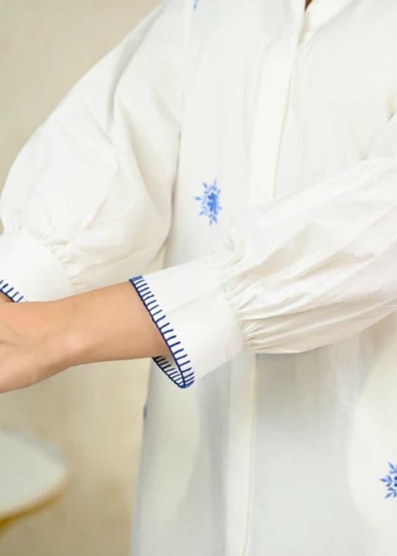White Long Embroidery shirt dress