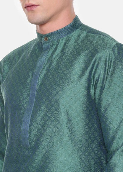 Green Blue Jaquard Kurta Set - MMK0573