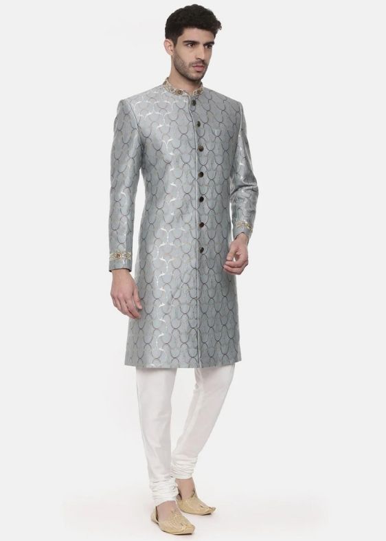 Classic baras Jaquard blue sherwani