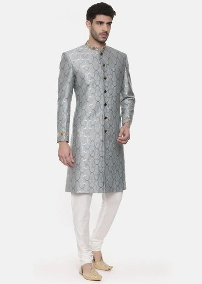 Classic baras Jaquard blue sherwani