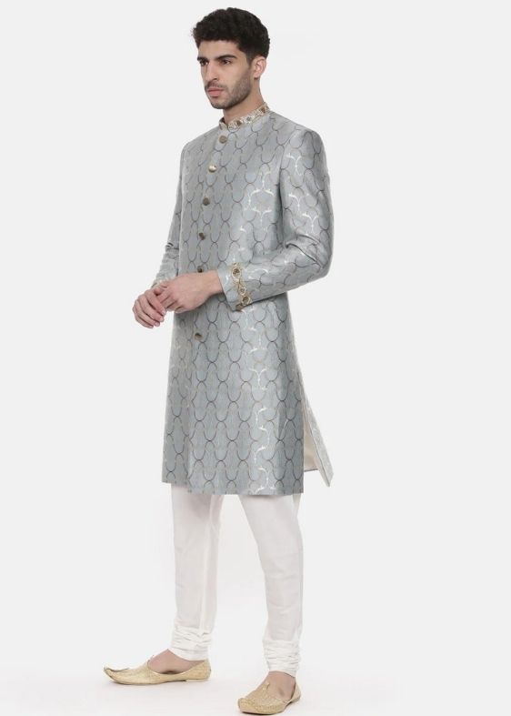Classic baras Jaquard blue sherwani