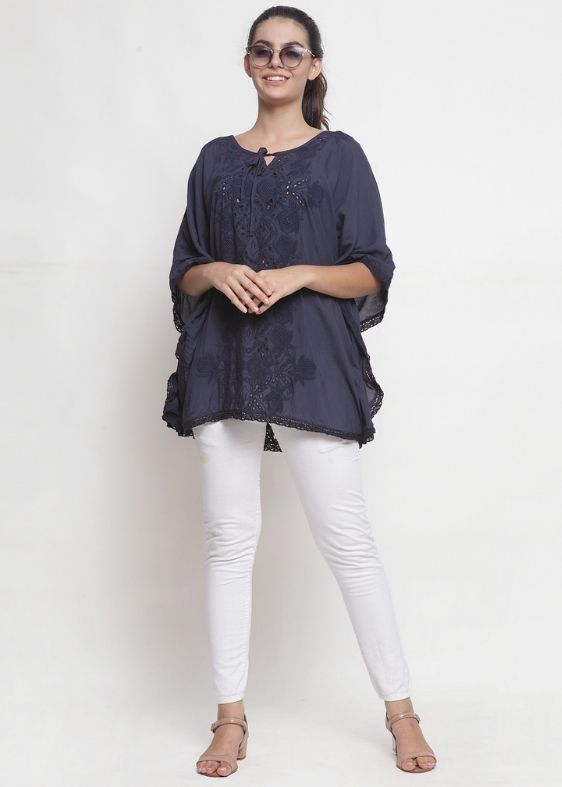 vy blue cotton viscose blouse
