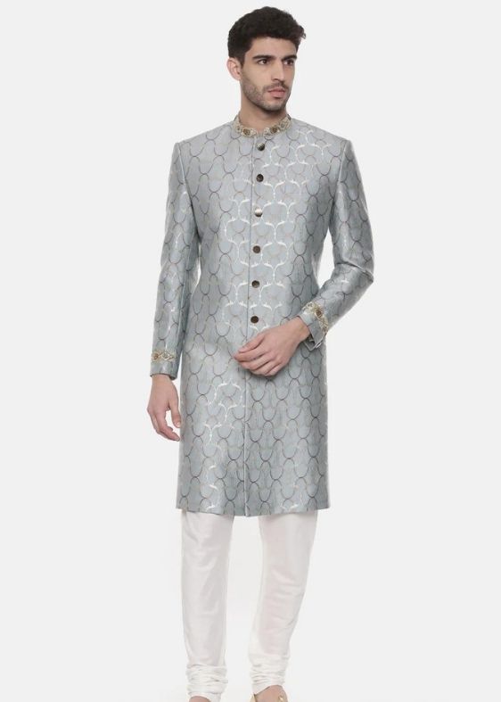 Classic baras Jaquard blue sherwani