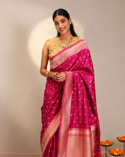 Pink Tanchoi Banarasi Silk Saree