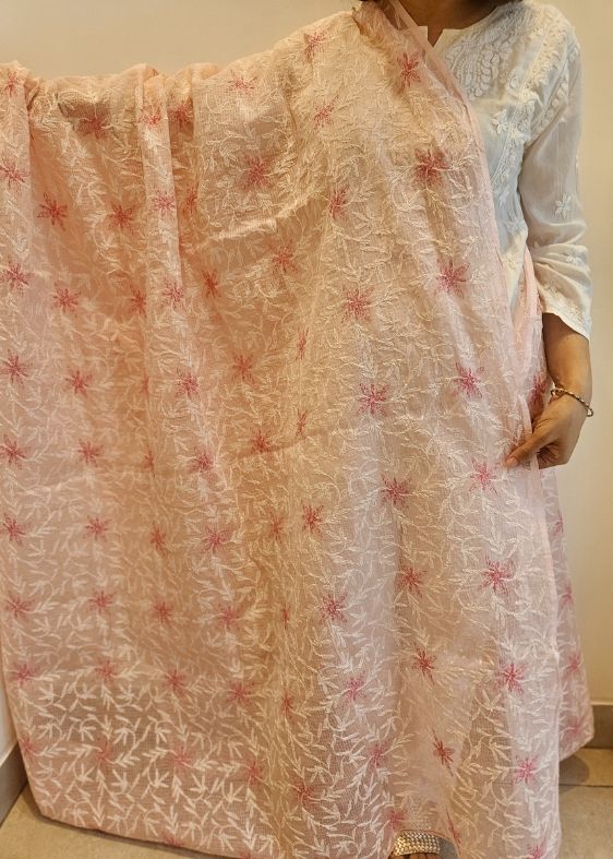 Orange Peach Kota Chikankari Dupatta