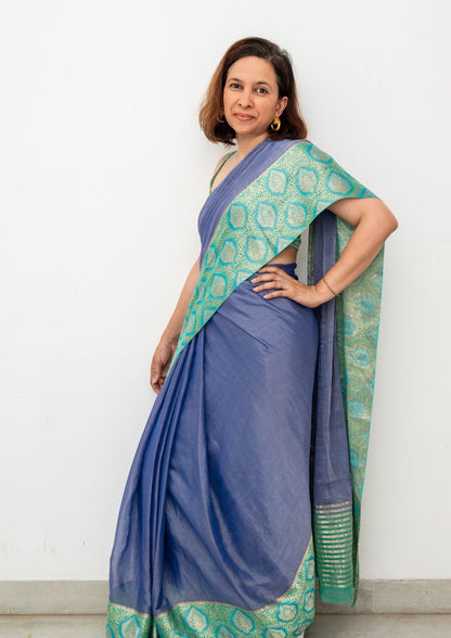 Teal Blue Silk Georgette Saree