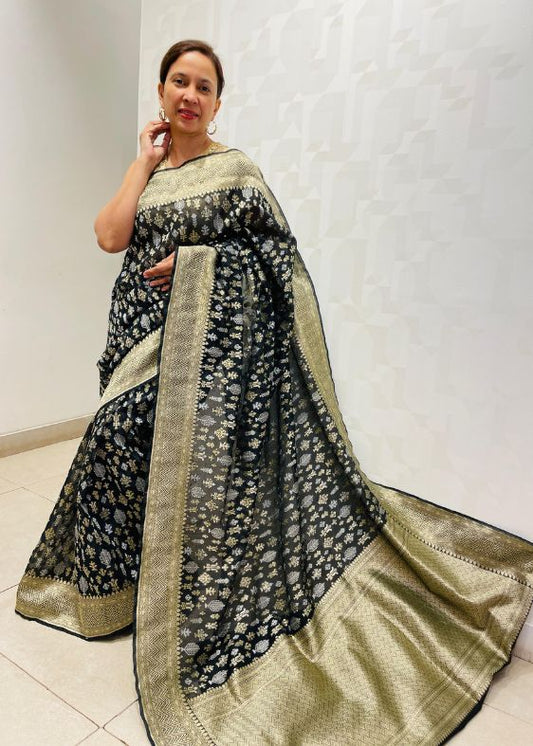 Black Banarasi Cutwork Saree