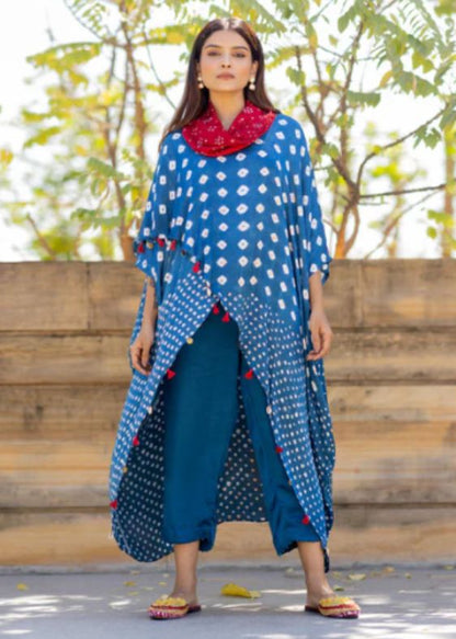 Blue overlap Cowl Top