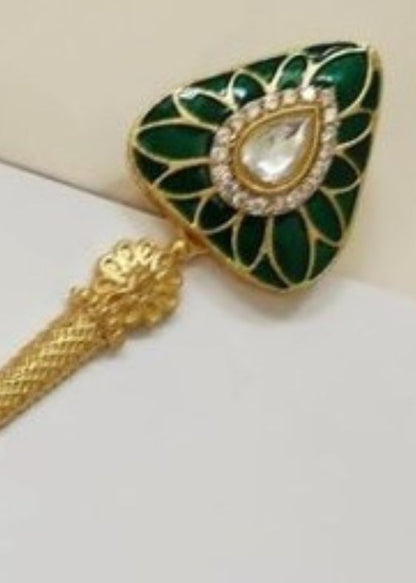 green polki kundan enamel triangle earrings