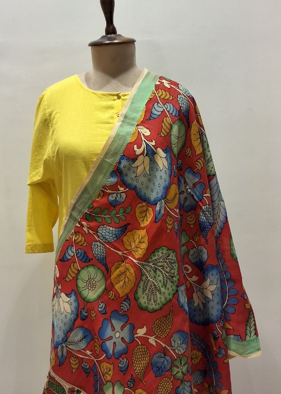 Red Floral Kalamkari Dupatta