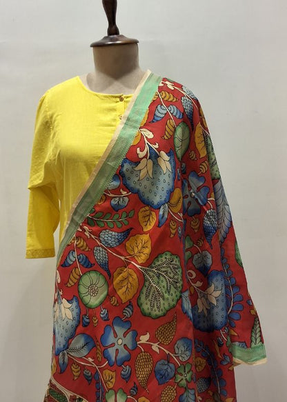 Red Floral Kalamkari Dupatta