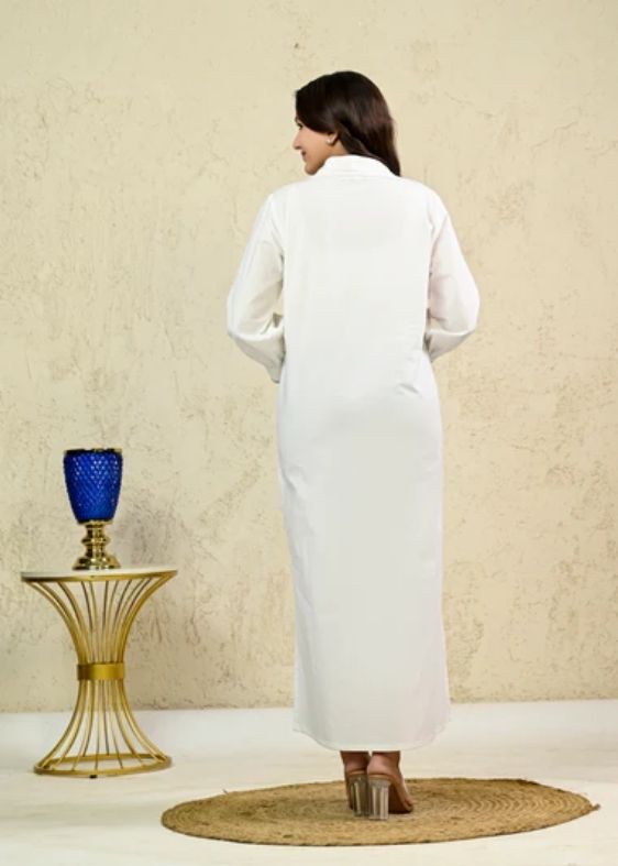 White Long Embroidery shirt dress