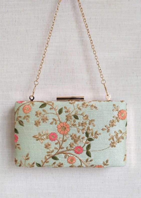 Floral Creeper Box Clutch - Mint -AM-BC-0820-0005